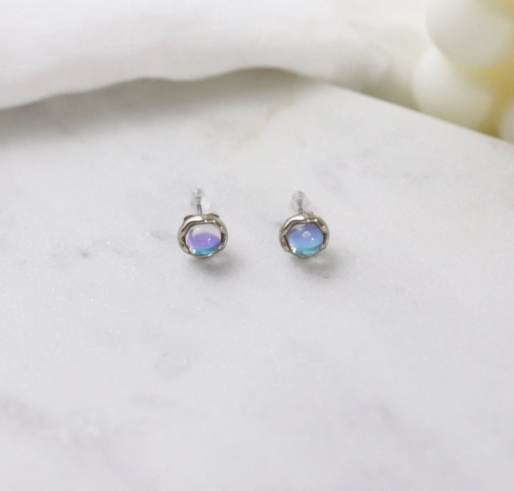 Titanium Moonstone Stud Earrings, Non Tarnish Earrings, Implant Grade Titanium Waterproof Earrings, Vintage Style Earrings, Minimal Earrings