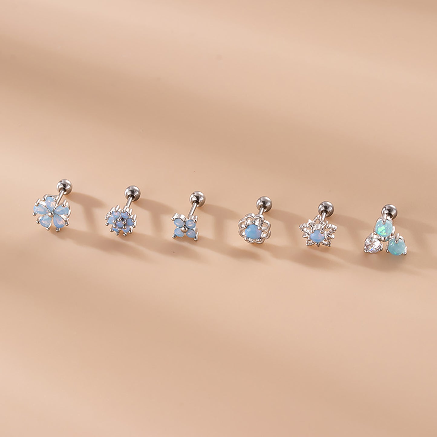 Titanium Flowers Zircon Screw Back Stud Earrings