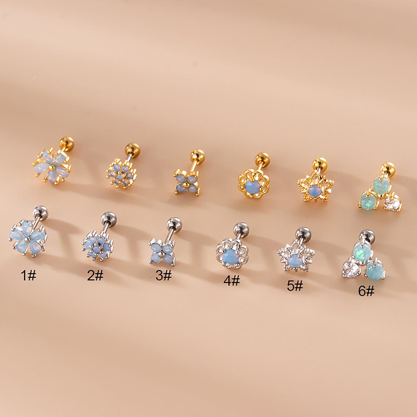 Titanium Flowers Zircon Screw Back Stud Earrings