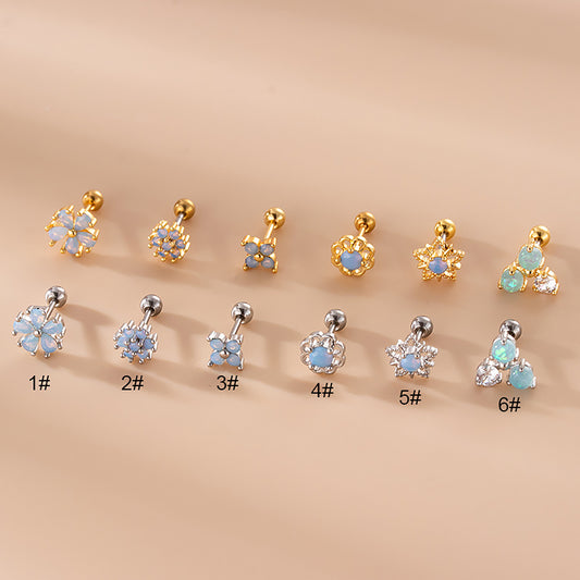 Titanium Flowers Zircon Screw Back Stud Earrings
