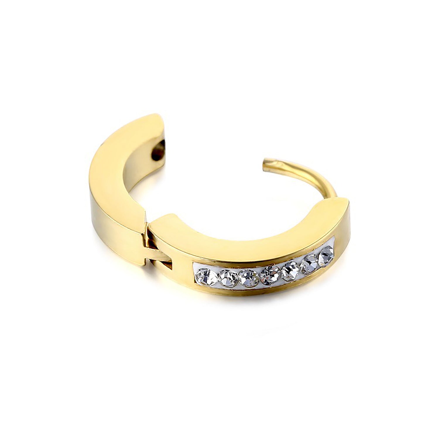 Titanium Rhinestone Huggie Hoop Earrings