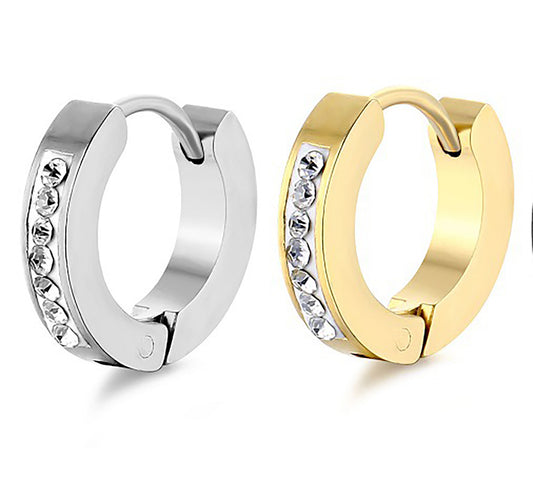 Titanium Rhinestone Huggie Hoop  Earrings