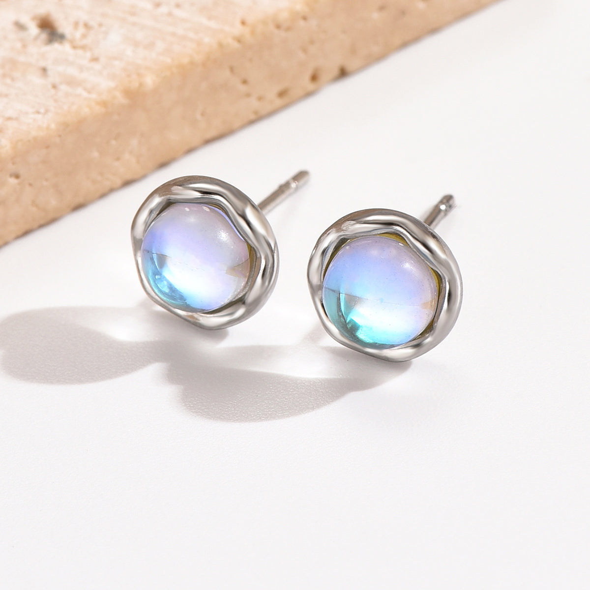 Titanium Moonstone Stud Earrings, Non Tarnish Earrings, Implant Grade Titanium Waterproof Earrings, Vintage Style Earrings, Minimal Earrings