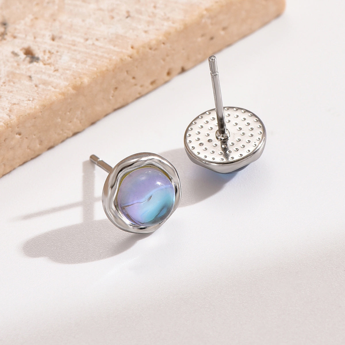 Titanium Moonstone Stud Earrings, Non Tarnish Earrings, Implant Grade Titanium Waterproof Earrings, Vintage Style Earrings, Minimal Earrings