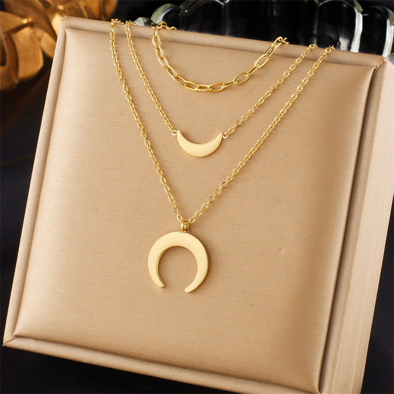 Titanium Moon 3 Layers necklace set, 18K gold plated layered Necklaces for women