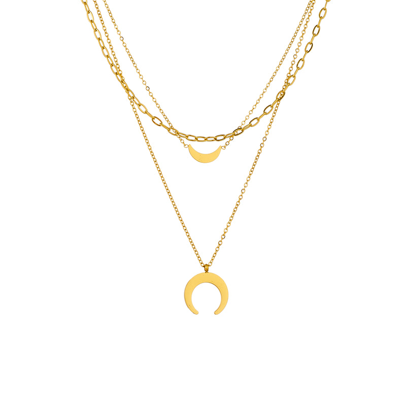 Titanium Moon 3 Layers necklace set, 18K gold plated layered Necklaces for women