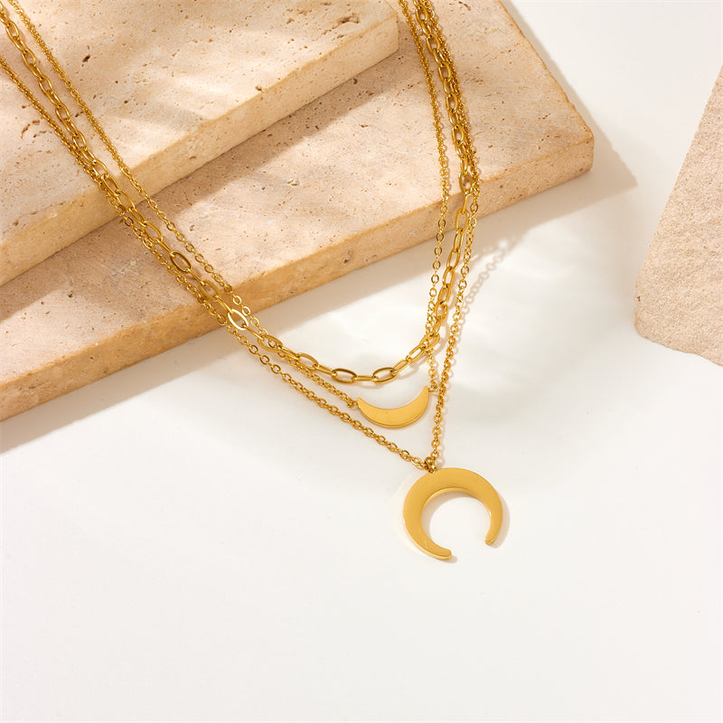 Titanium Moon 3 Layers necklace set, 18K gold plated layered Necklaces for women