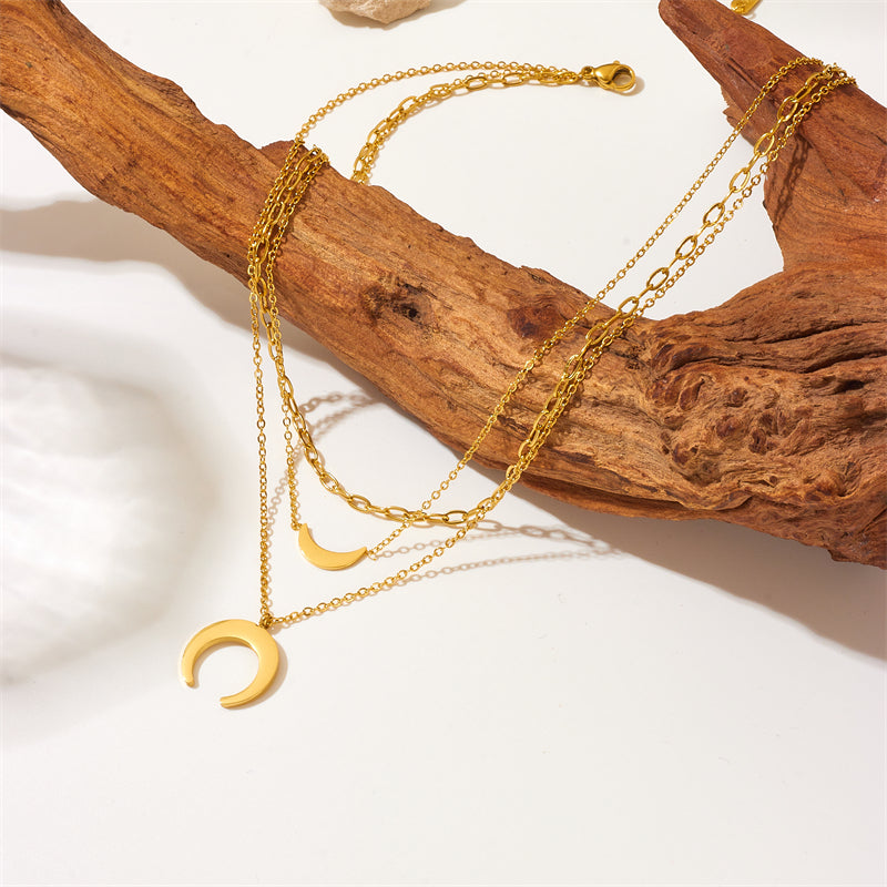 Titanium Moon 3 Layers necklace set, 18K gold plated layered Necklaces for women