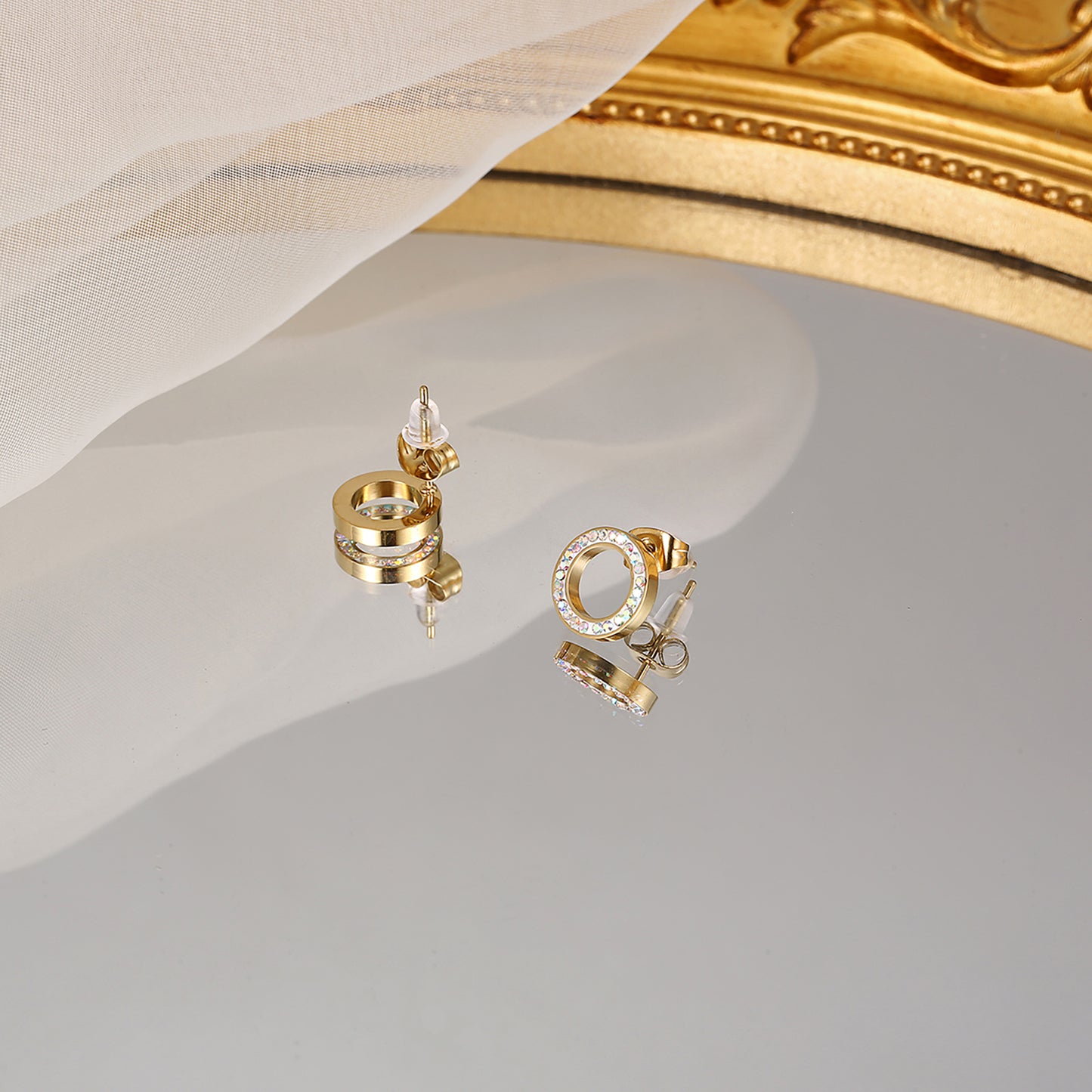 Titanium Round Rhinestone Stud Earrings