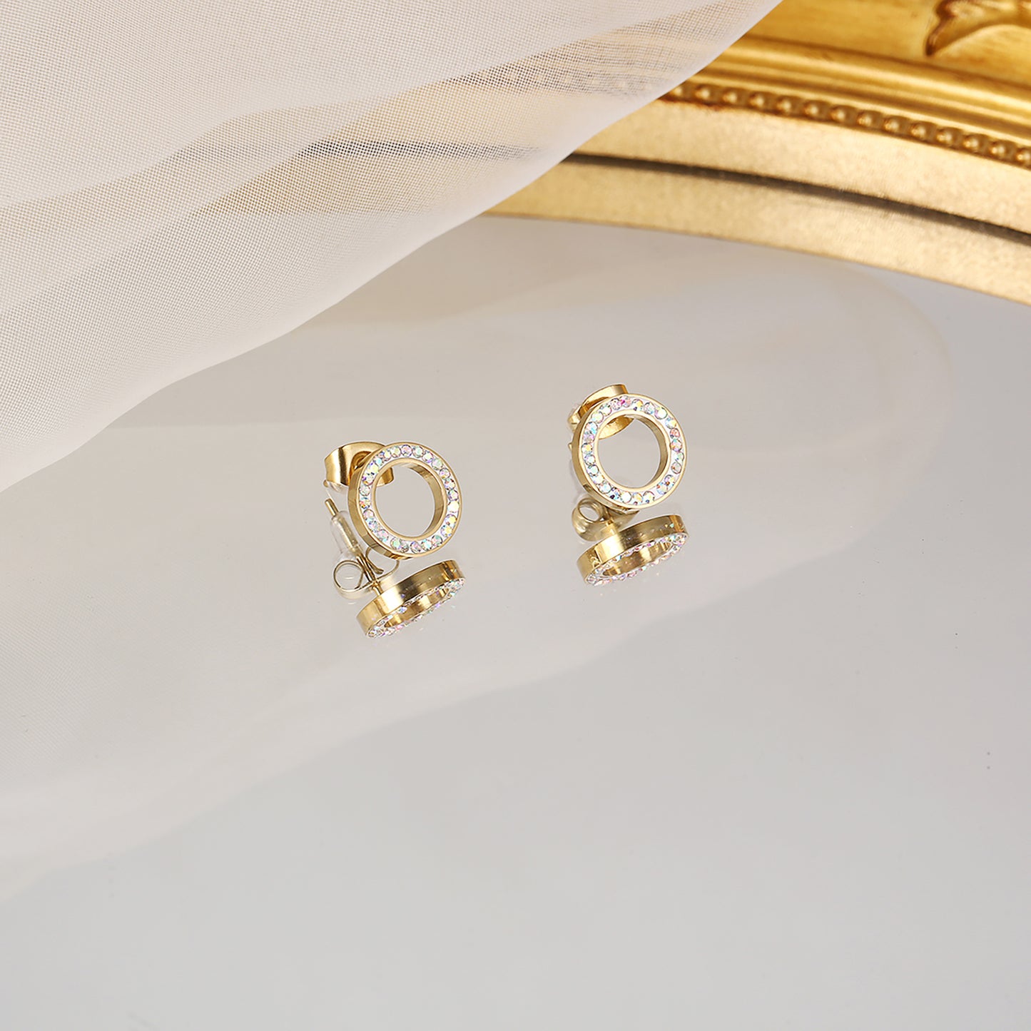 Titanium Round Rhinestone Stud Earrings