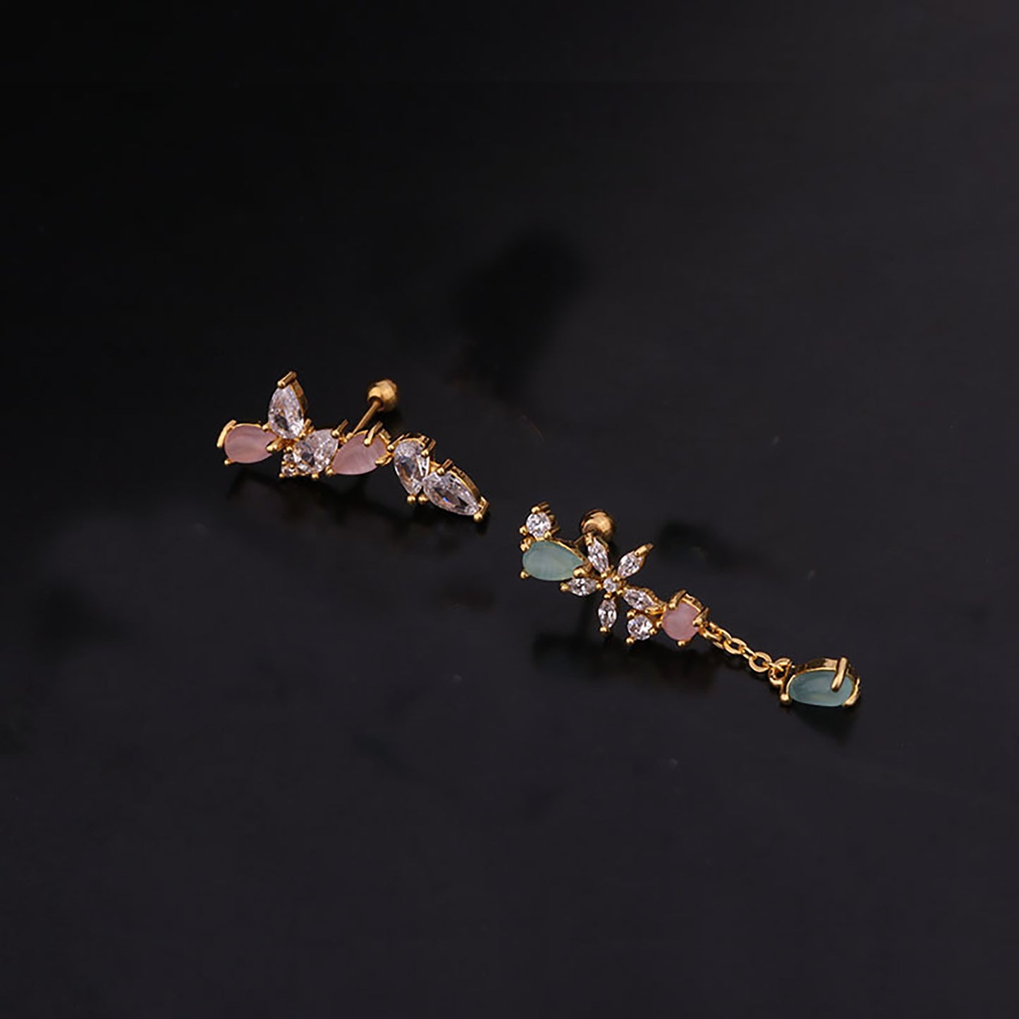 Titanium Flowers Zircon Screw Back Stud Earrings