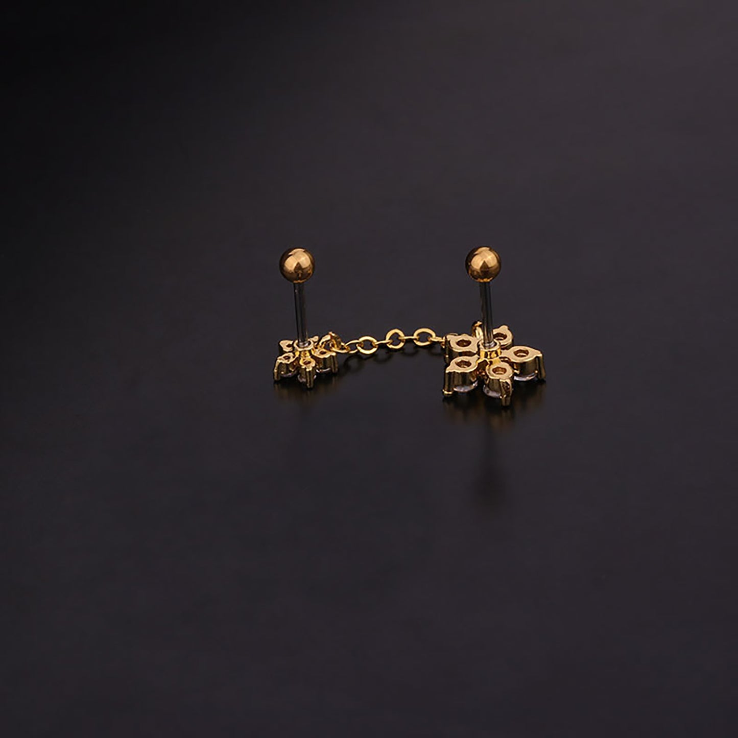 Titanium Flowers Zircon Screw Back Stud Earrings