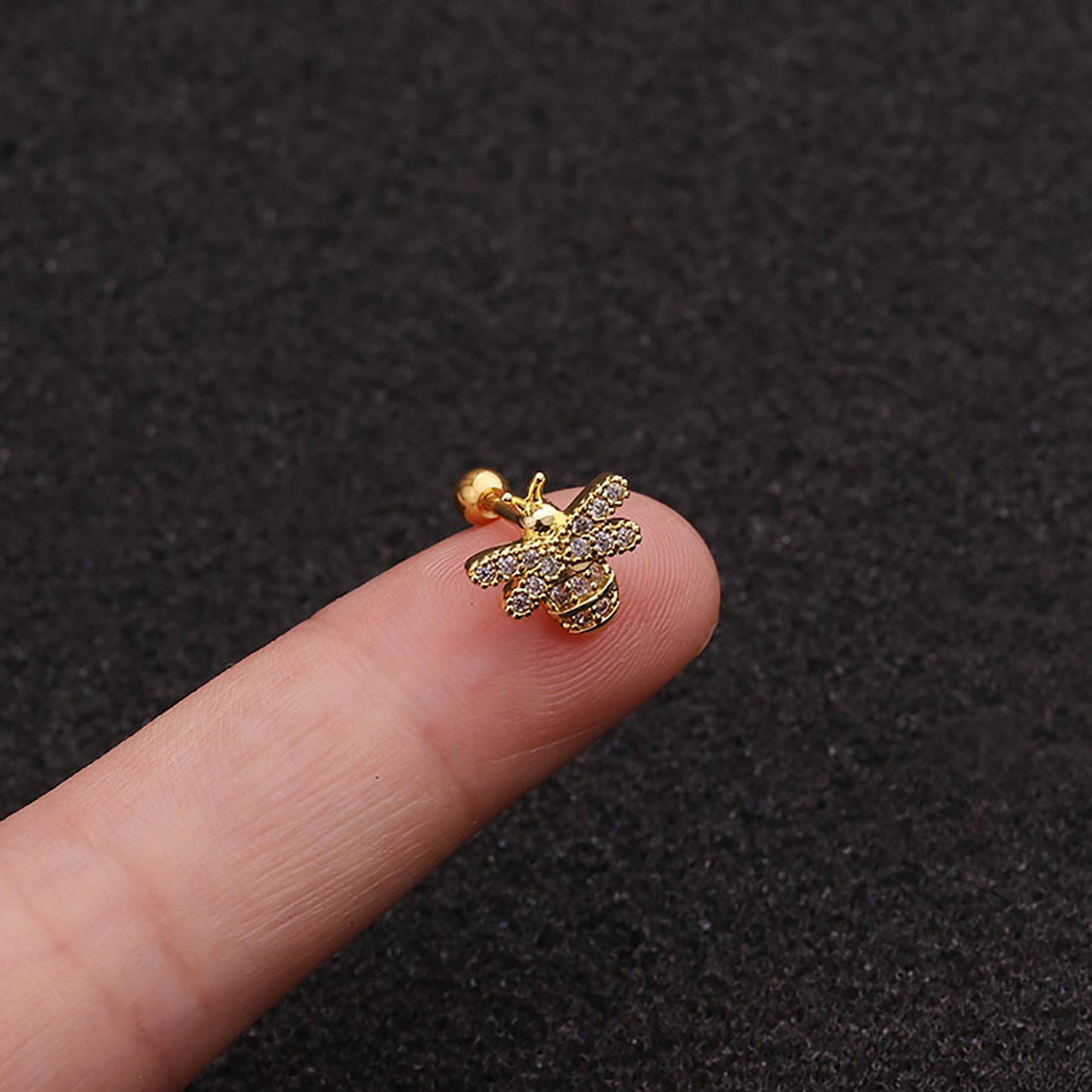 Titanium Bee Zircon Screw Back Stud Earrings