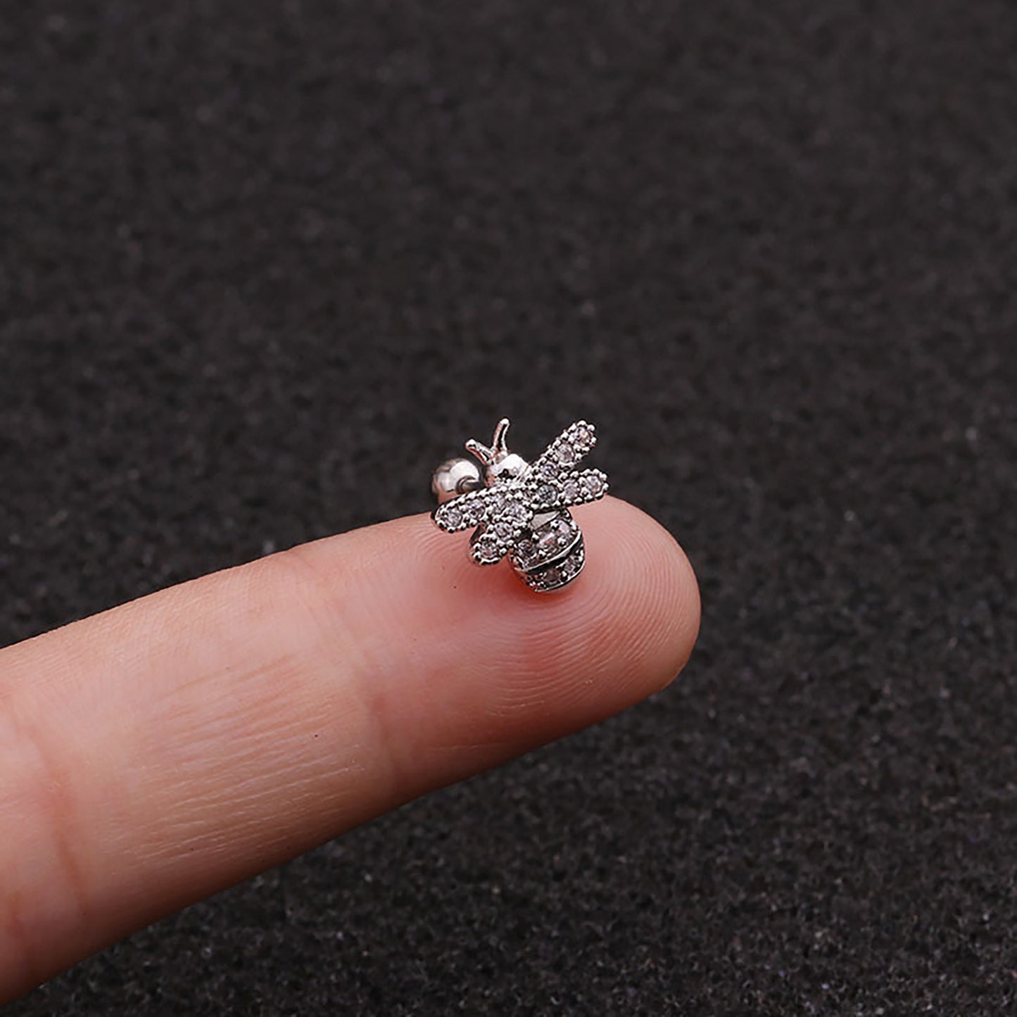 Titanium Bee Zircon Screw Back Stud Earrings