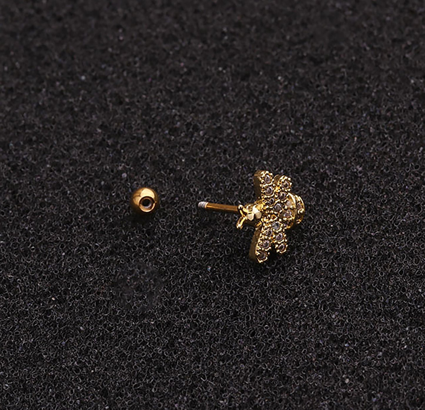 Titanium Bee Zircon Screw Back Stud Earrings