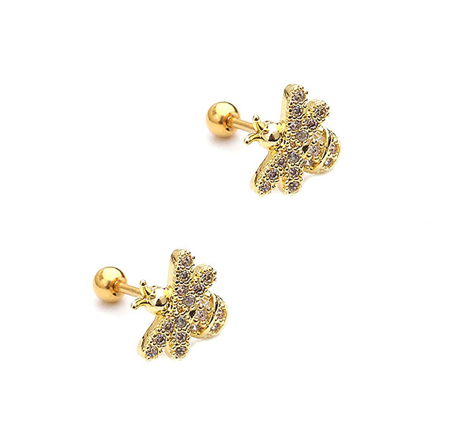 Titanium Bee Zircon Screw Back Stud Earrings