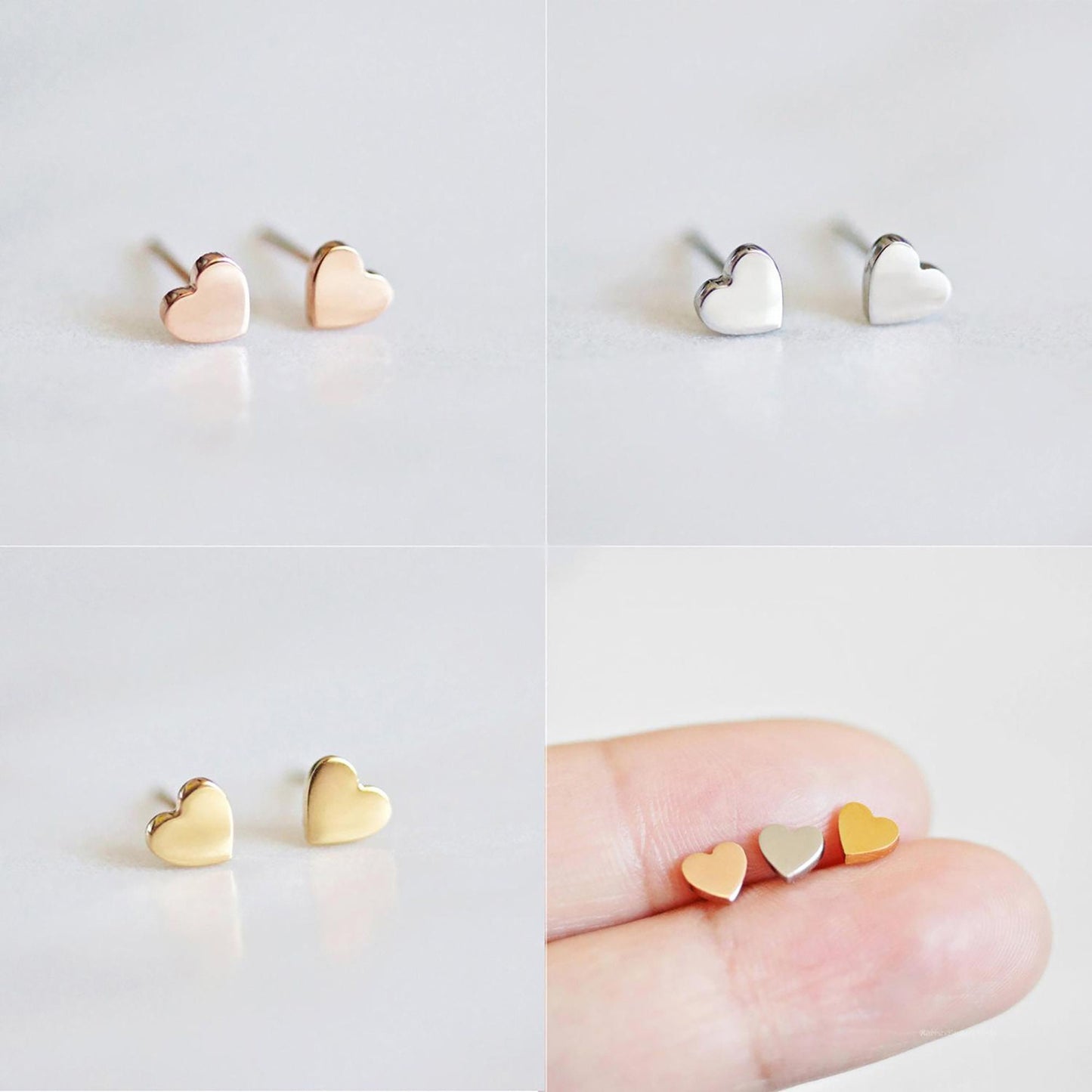 Titanium Heart Tiny Stud Earrings, Non Tarnish Earrings, Implant Grade Titanium Waterproof Earrings, Vintage Earrings, Minimal Earrings