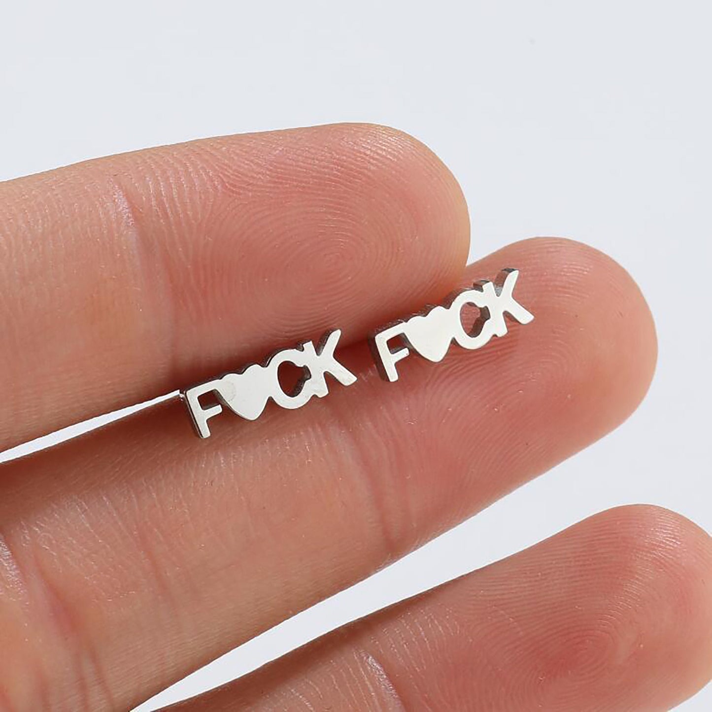 Titanium F**k Stud Earrings, Non Tarnish Earrings, Implant Grade Titanium Waterproof Earrings, Vintage Style Earrings, Minimal Earrings