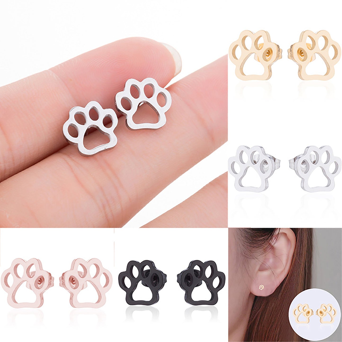 Titanium PAW Stud Earrings, Non Tarnish Earrings, Implant Grade Titanium Waterproof Earrings, Vintage Style Earrings, Minimal Earrings