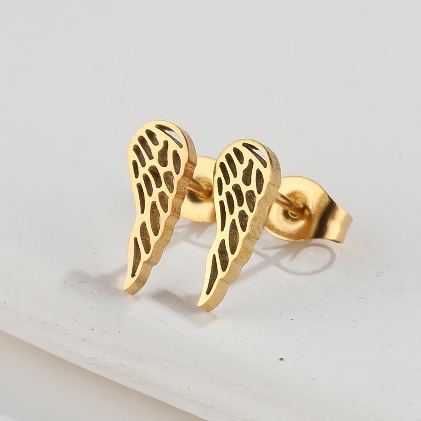 Titanium Angel Wings Stud Earrings, Non Tarnish Earrings, Implant Grade Titanium Waterproof Earrings, Vintage Style Earrings