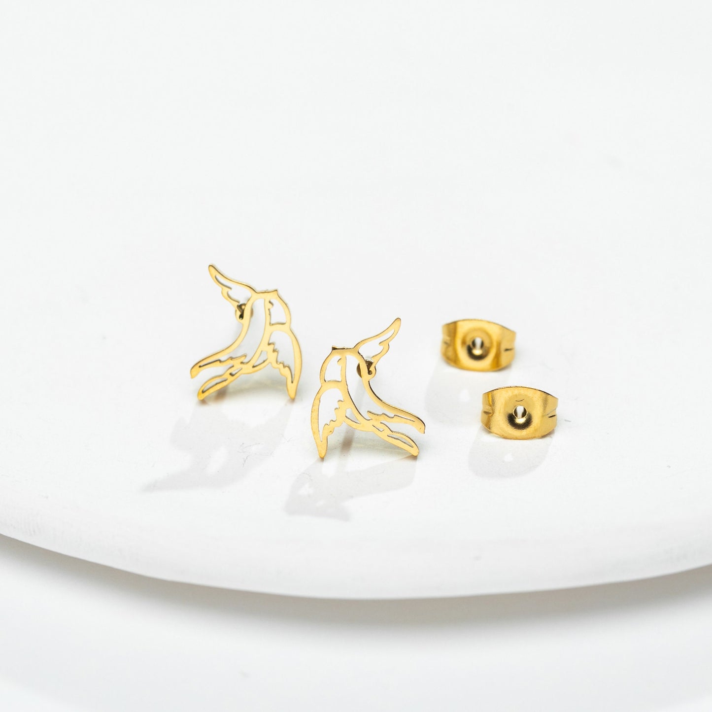 Titanium Bird Stud Earrings, Non Tarnish Earrings, Implant Grade Titanium Waterproof Earrings, Vintage Style Earrings, Minimal Earrings