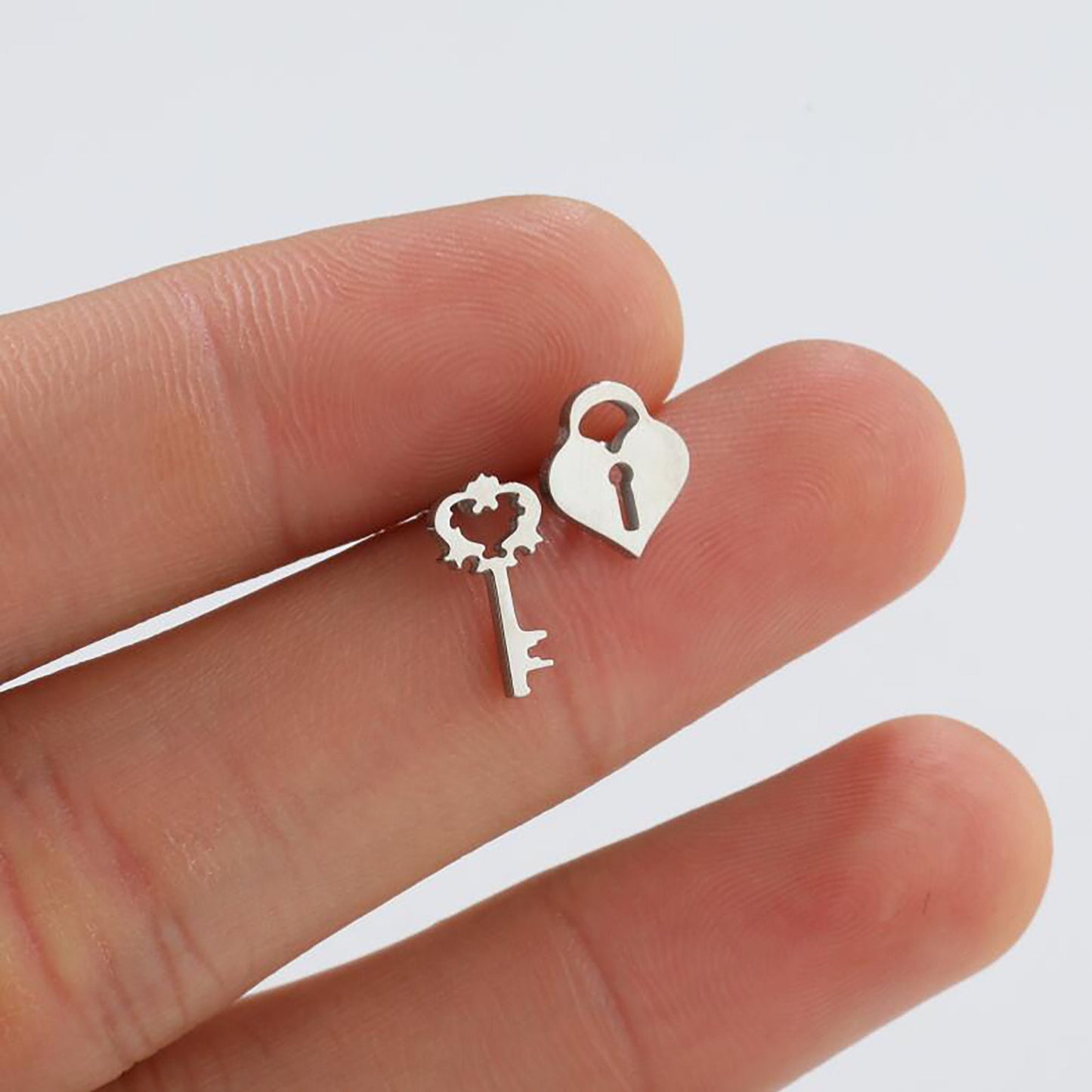 Titanium Key Lock Stud Earrings, Non Tarnish Earrings, Implant Grade Titanium Waterproof Earrings, Vintage Style Earrings, Minimal Earrings