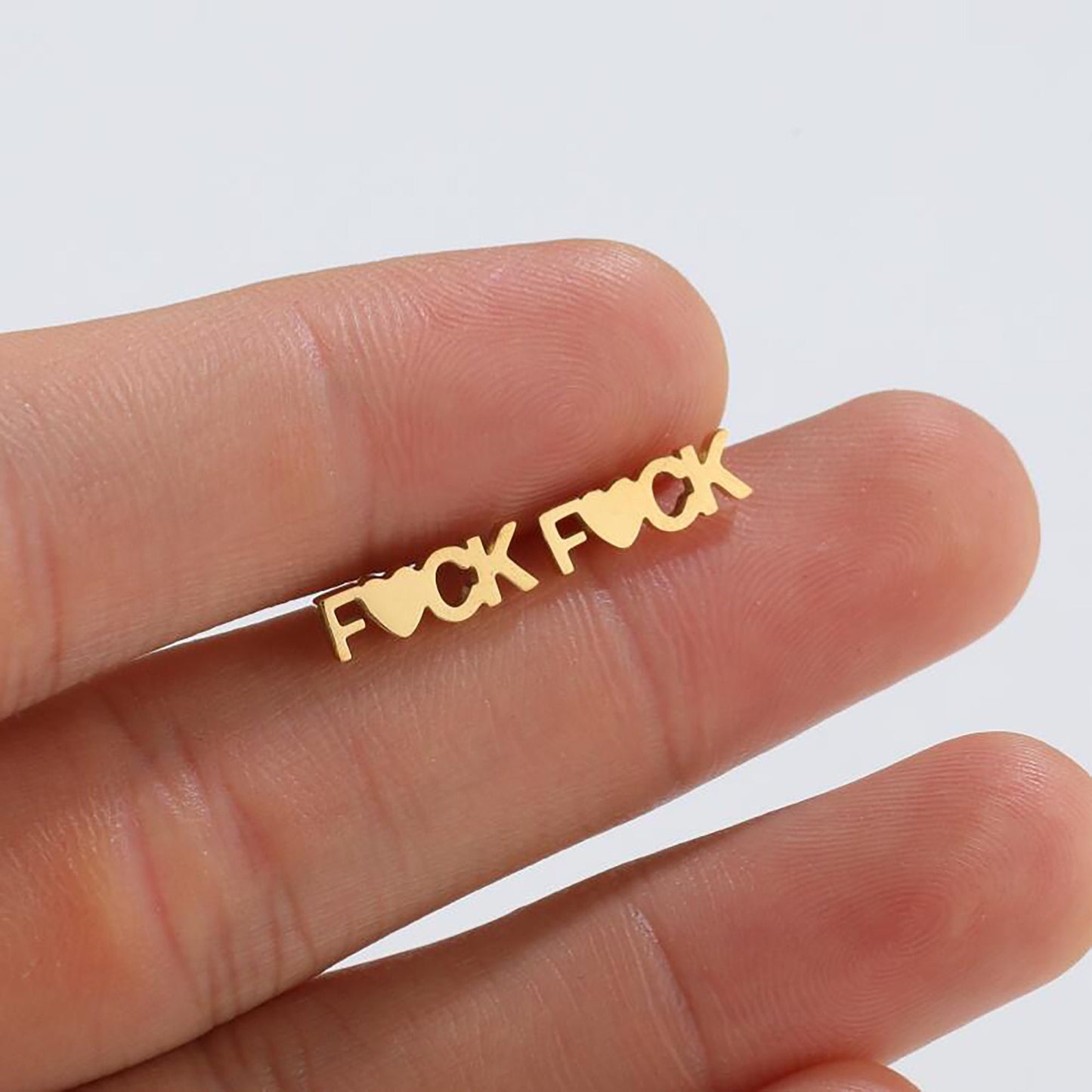 Titanium F**k Stud Earrings, Non Tarnish Earrings, Implant Grade Titanium Waterproof Earrings, Vintage Style Earrings, Minimal Earrings