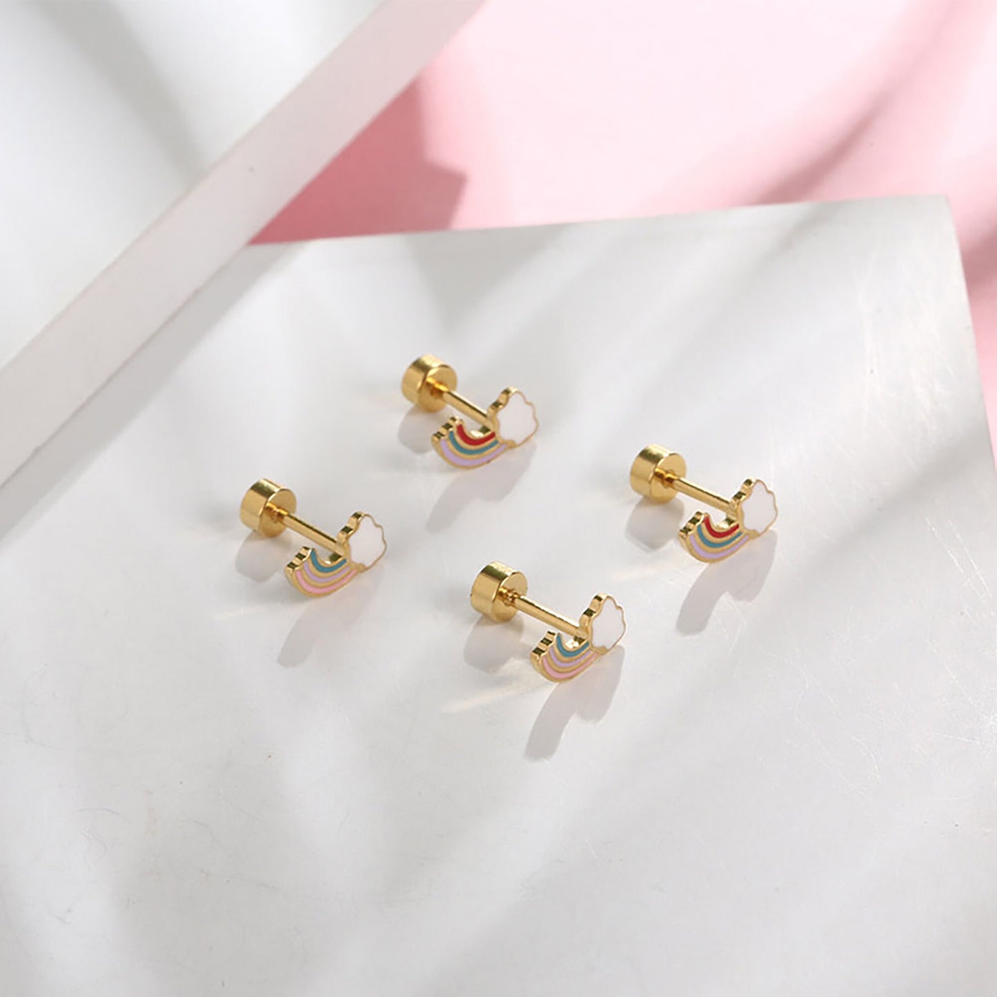 Titanium Rainbow Stud Earrings, Non Tarnish Earrings, Implant Grade Titanium Waterproof Earrings, Vintage Style Earrings, Minimal Earrings