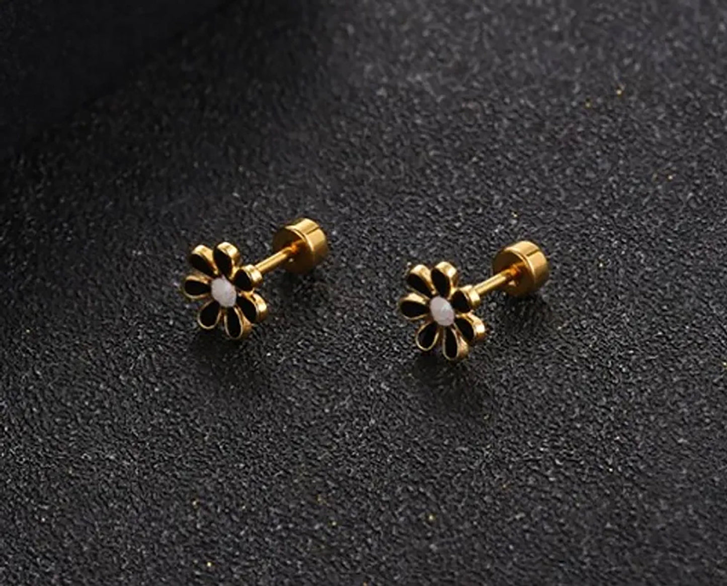 Titanium Black Flower Stud Earrings, Non Tarnish Earrings, Implant Grade Titanium Waterproof Earrings, Minimal Earrings