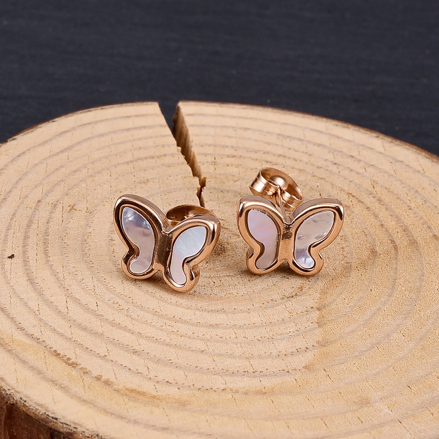 Titanium White Butterfly Stud Earrings, Non Tarnish Earrings, Implant Grade Titanium Waterproof Earrings, Vintage Style Earrings