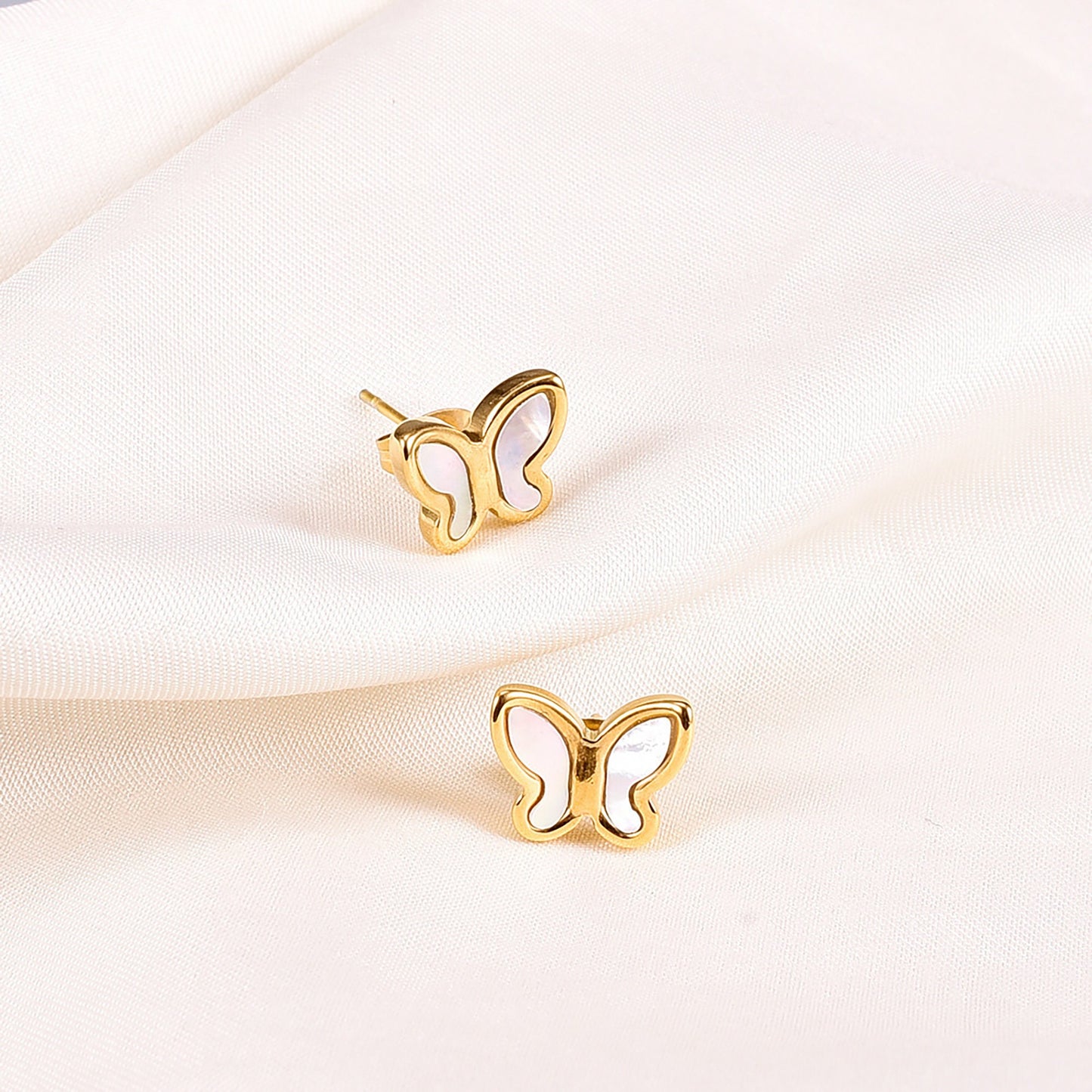 Titanium White Butterfly Stud Earrings, Non Tarnish Earrings, Implant Grade Titanium Waterproof Earrings, Vintage Style Earrings