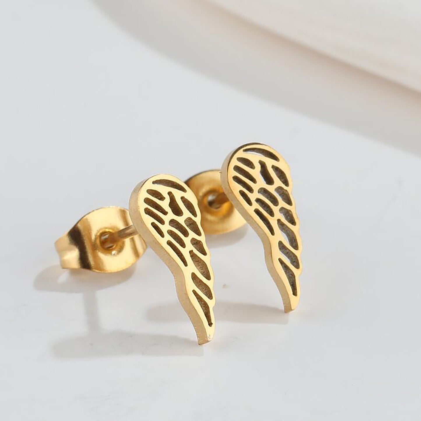 Titanium Angel Wings Stud Earrings, Non Tarnish Earrings, Implant Grade Titanium Waterproof Earrings, Vintage Style Earrings