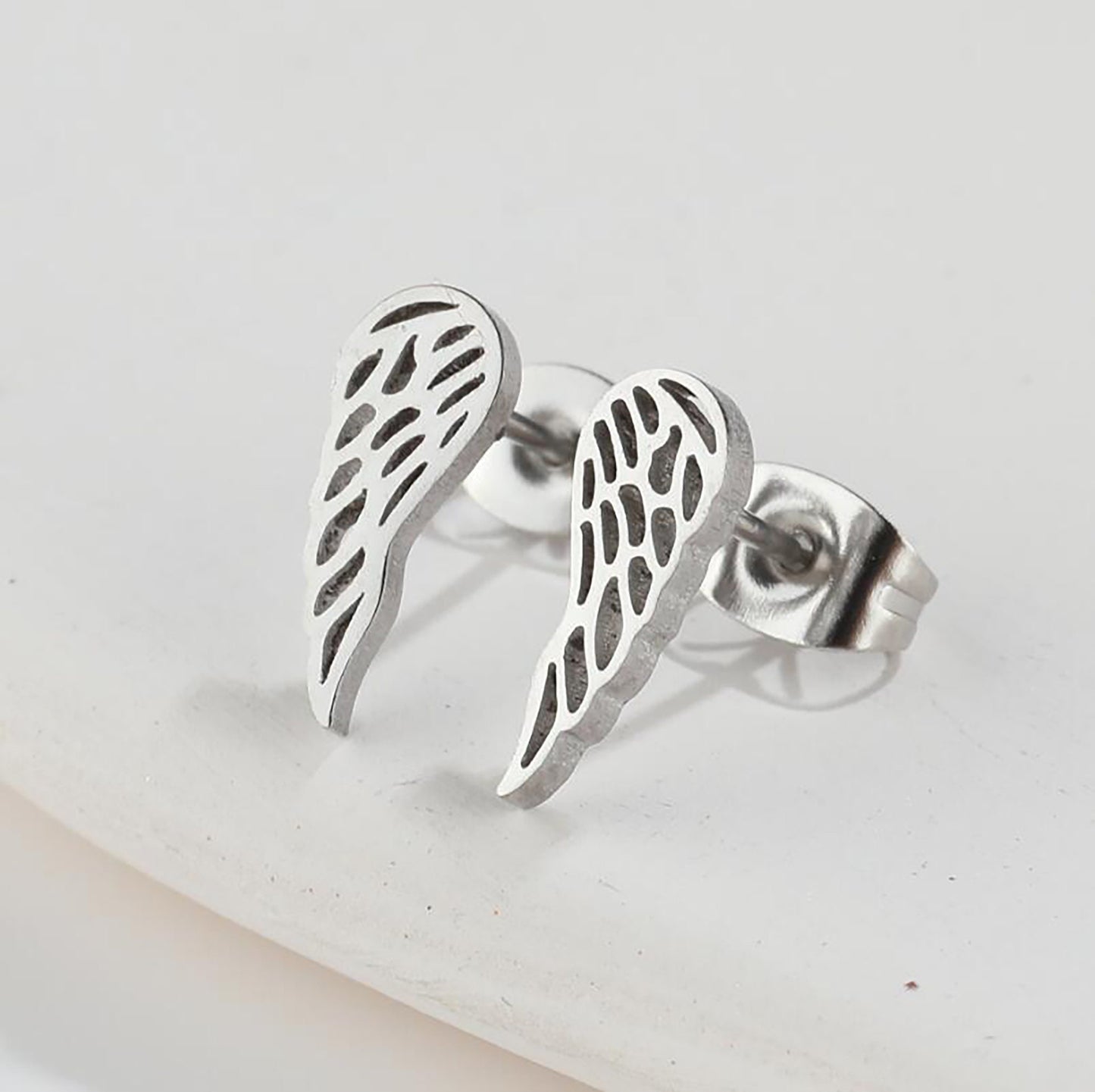 Titanium Angel Wings Stud Earrings, Non Tarnish Earrings, Implant Grade Titanium Waterproof Earrings, Vintage Style Earrings