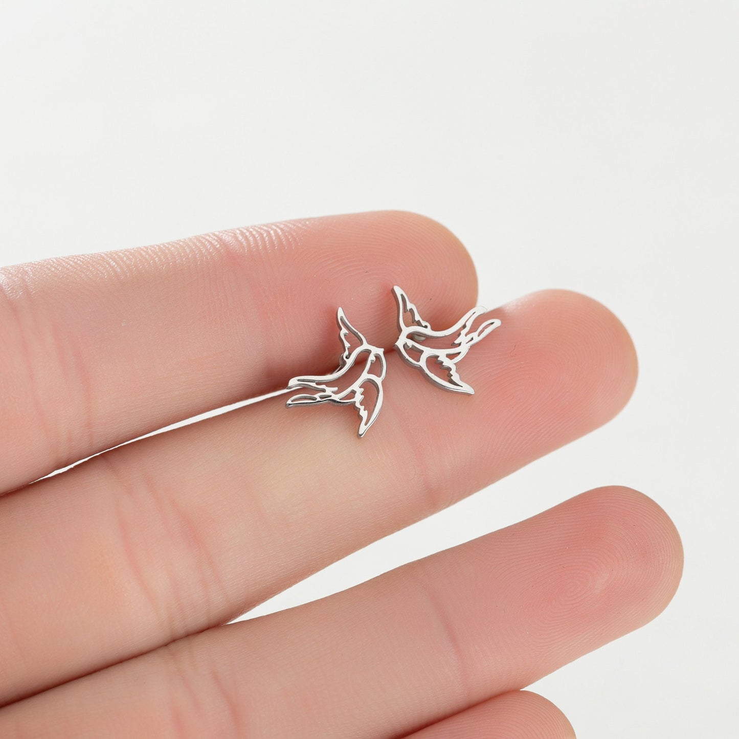Titanium Bird Stud Earrings, Non Tarnish Earrings, Implant Grade Titanium Waterproof Earrings, Vintage Style Earrings, Minimal Earrings