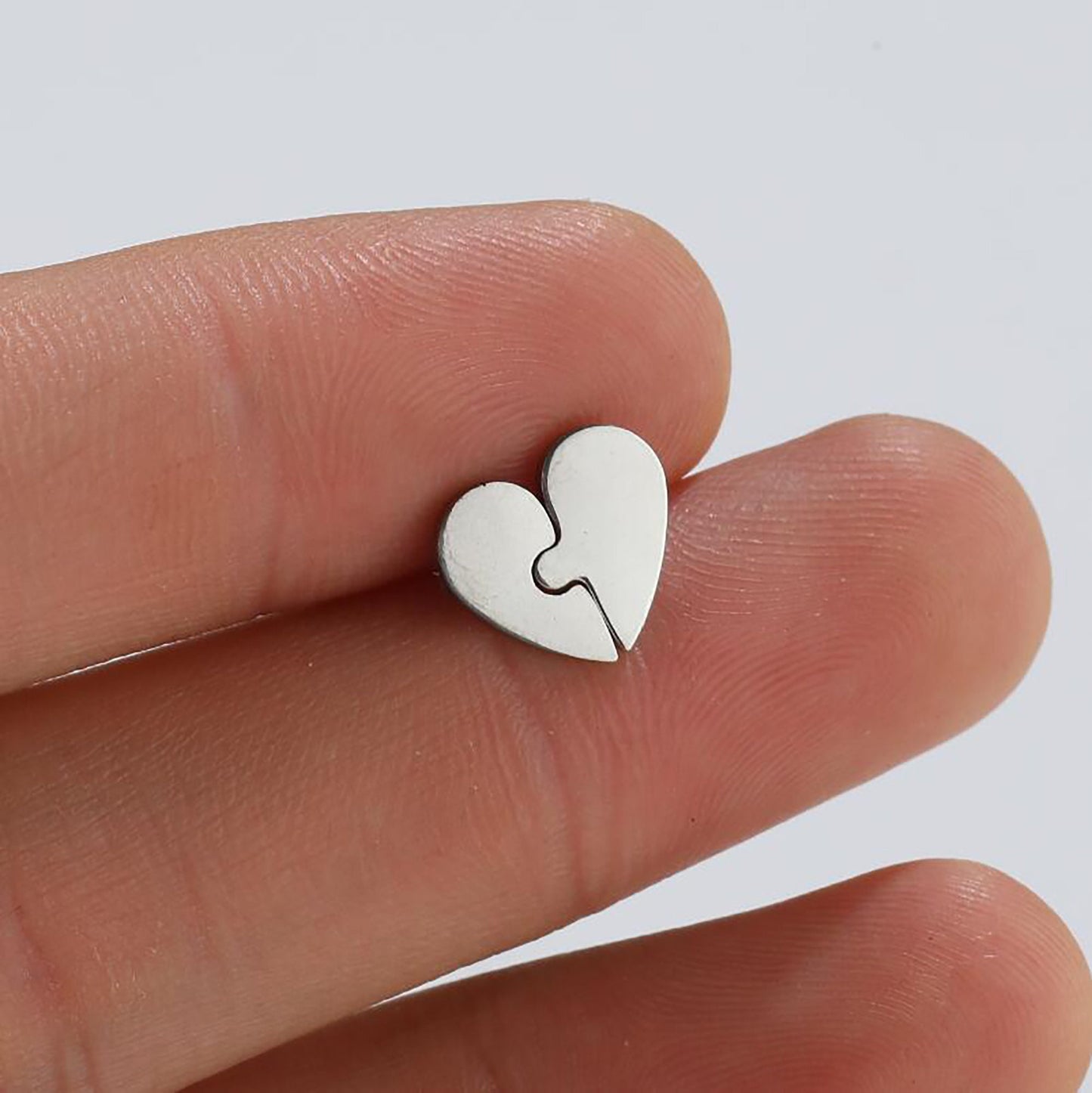 Titanium Heart Puzzle Stud Earrings, Non Tarnish Earrings, Implant Grade Titanium Waterproof Earrings, Vintage Style Earrings, Minimal