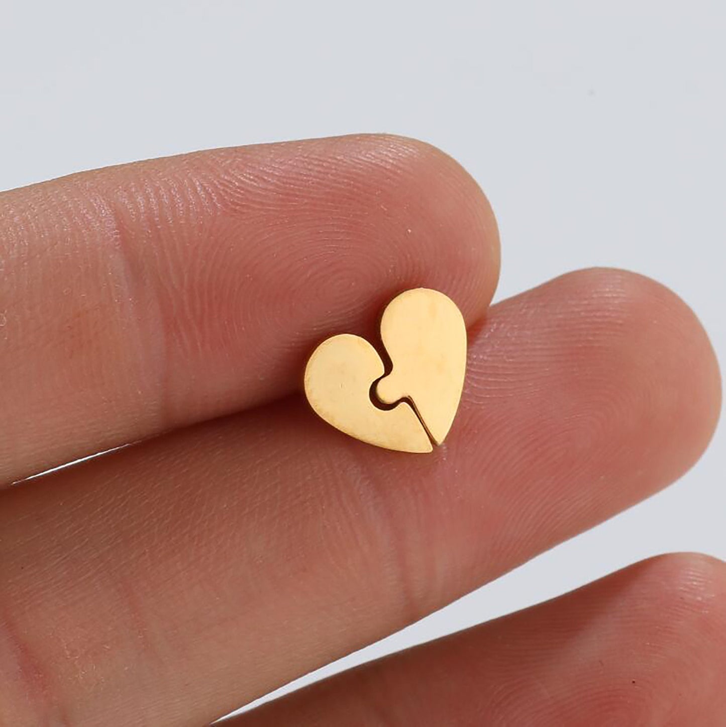 Titanium Heart Puzzle Stud Earrings, Non Tarnish Earrings, Implant Grade Titanium Waterproof Earrings, Vintage Style Earrings, Minimal