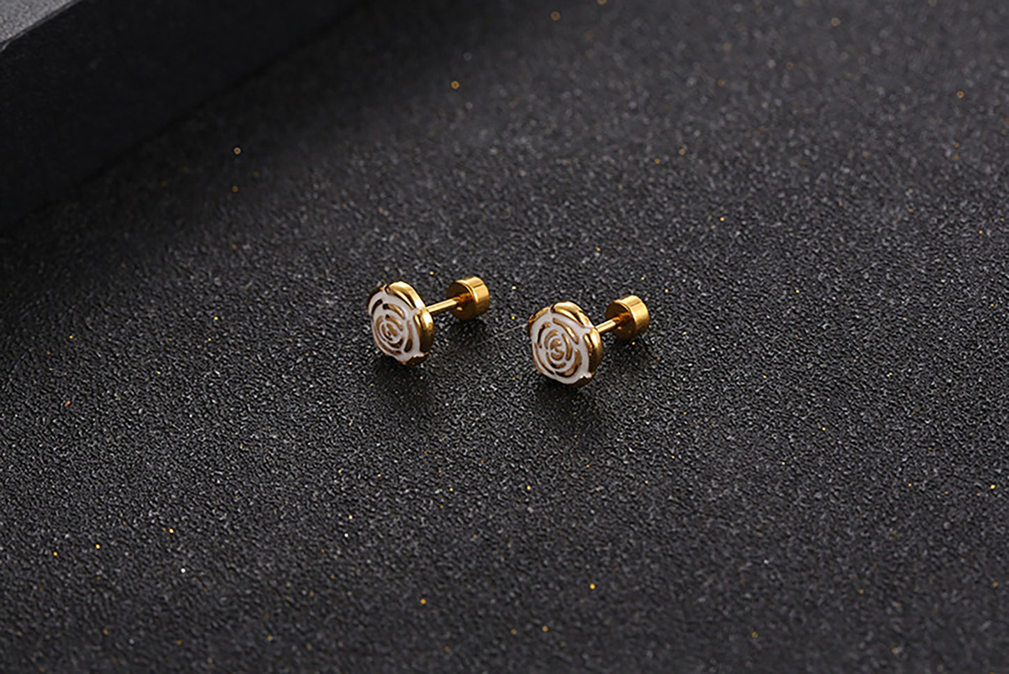 Titanium White Rose Stud Earrings, Non Tarnish Earrings, Implant Grade Titanium Waterproof Earrings, Vintage Style Earrings, Minimalist
