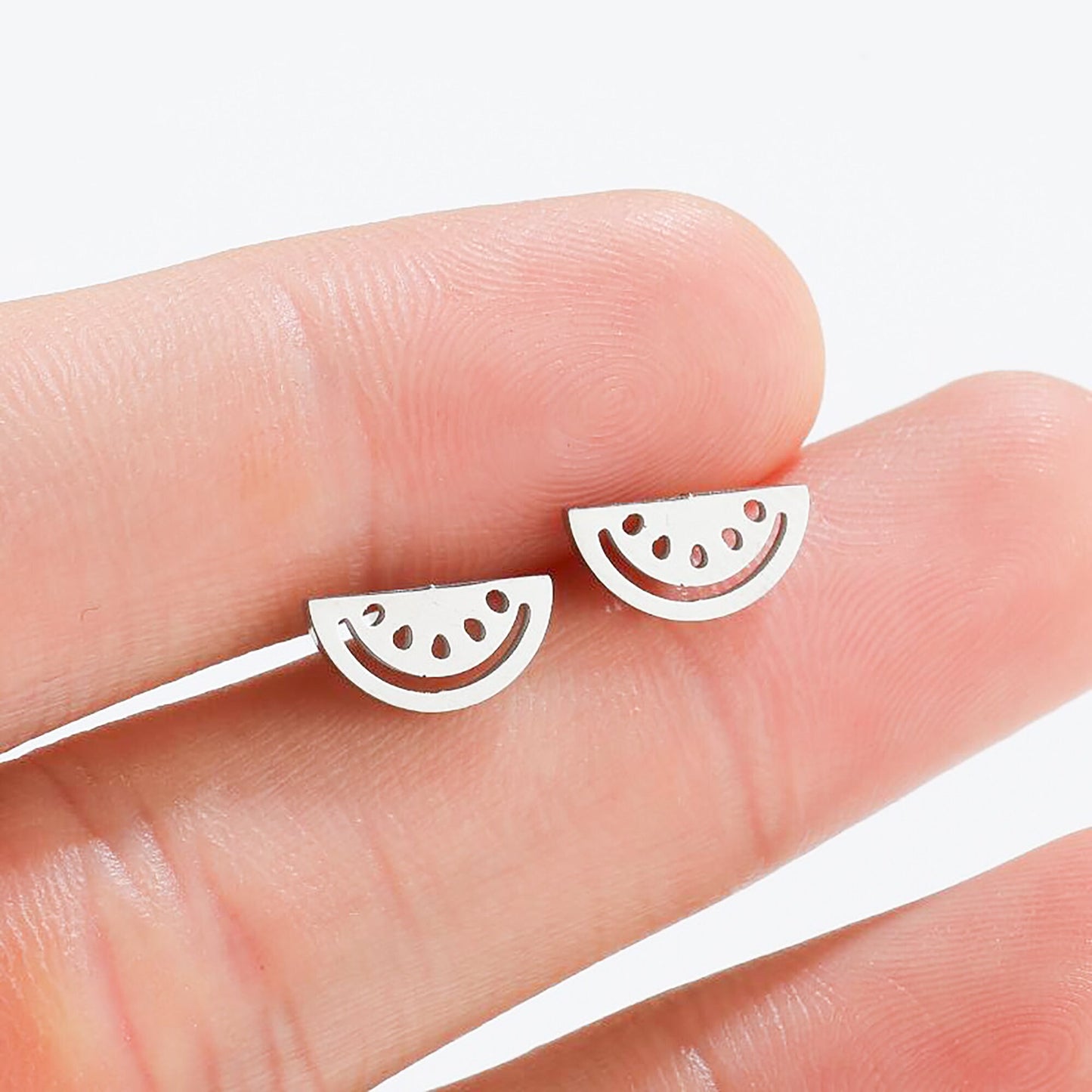 Titanium Watermelon Stud Earrings, Non Tarnish, Butterfly push back, Hypoallergenic, Implant Grade Waterproof Earrings, Minimalist, Fruit