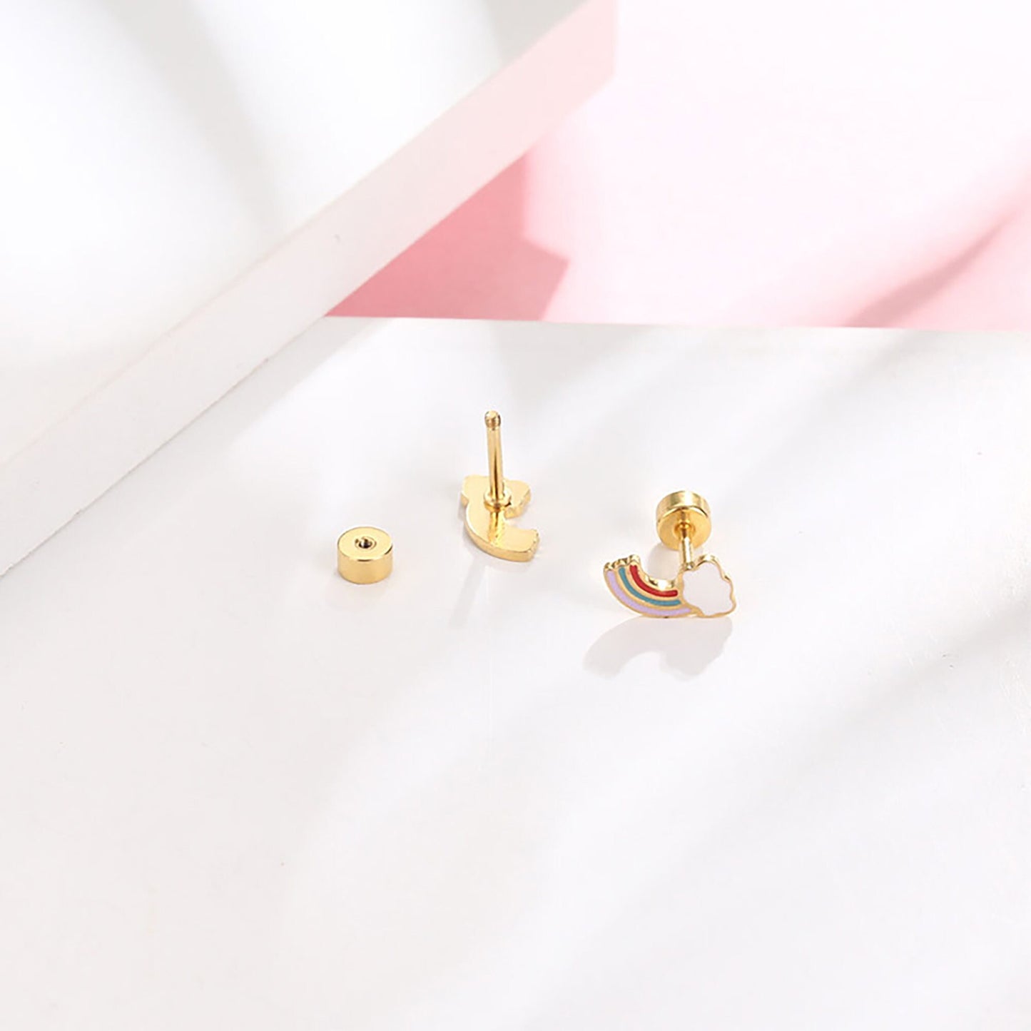 Titanium Rainbow Stud Earrings, Non Tarnish Earrings, Implant Grade Titanium Waterproof Earrings, Vintage Style Earrings, Minimal Earrings
