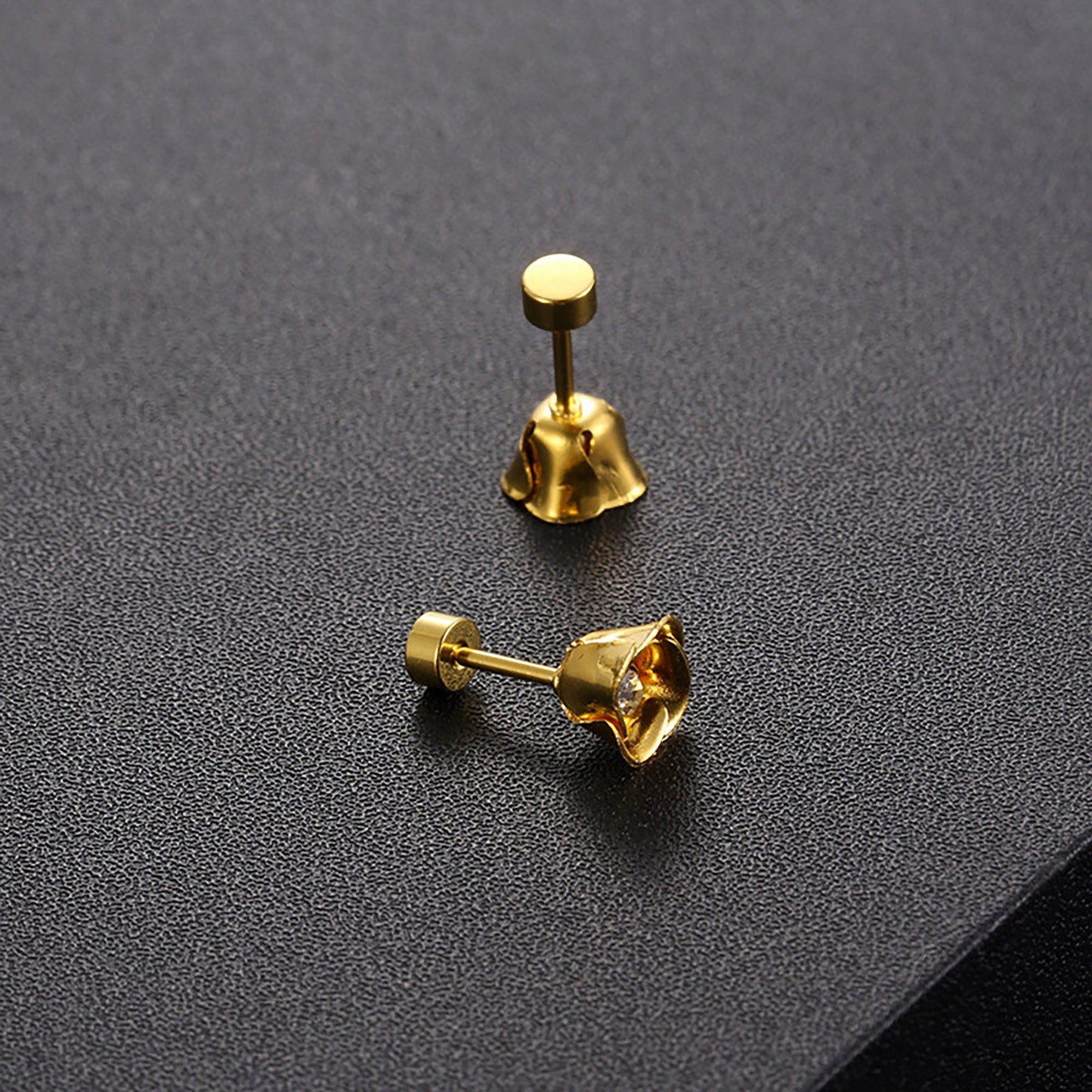 Titanium Diamond Flower Stud Earrings, Screw Flat Back, Non Tarnish Earrings, Implant Grade Titanium Waterproof, Vintage Style, Minimalist