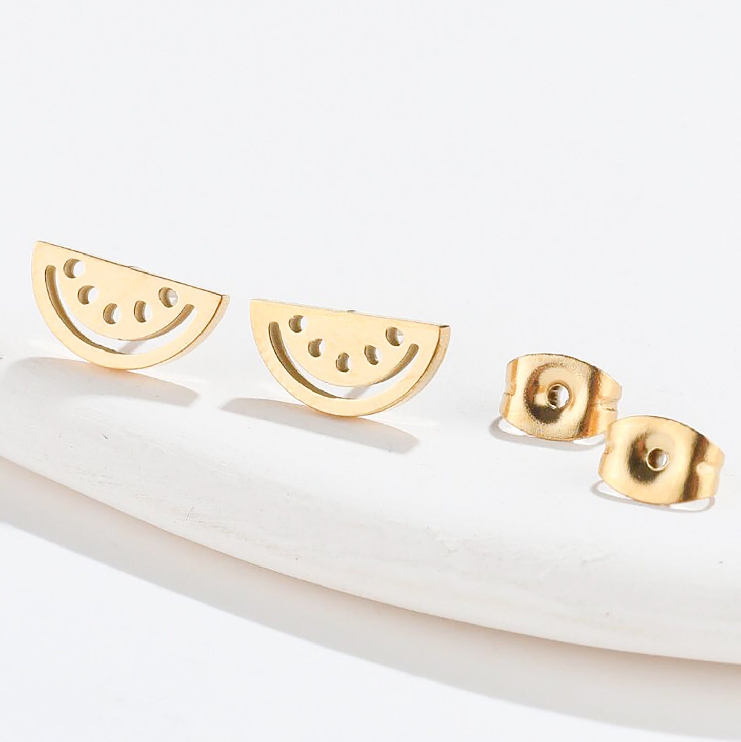 Titanium Watermelon Stud Earrings, Non Tarnish, Butterfly push back, Hypoallergenic, Implant Grade Waterproof Earrings, Minimalist, Fruit