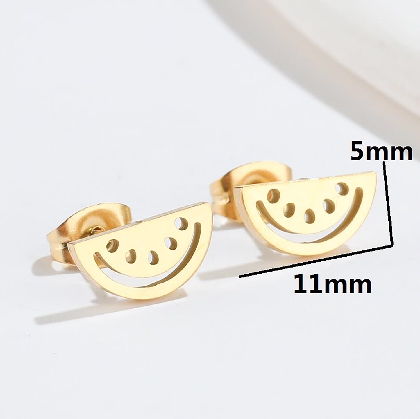 Titanium Watermelon Stud Earrings, Non Tarnish, Butterfly push back, Hypoallergenic, Implant Grade Waterproof Earrings, Minimalist, Fruit