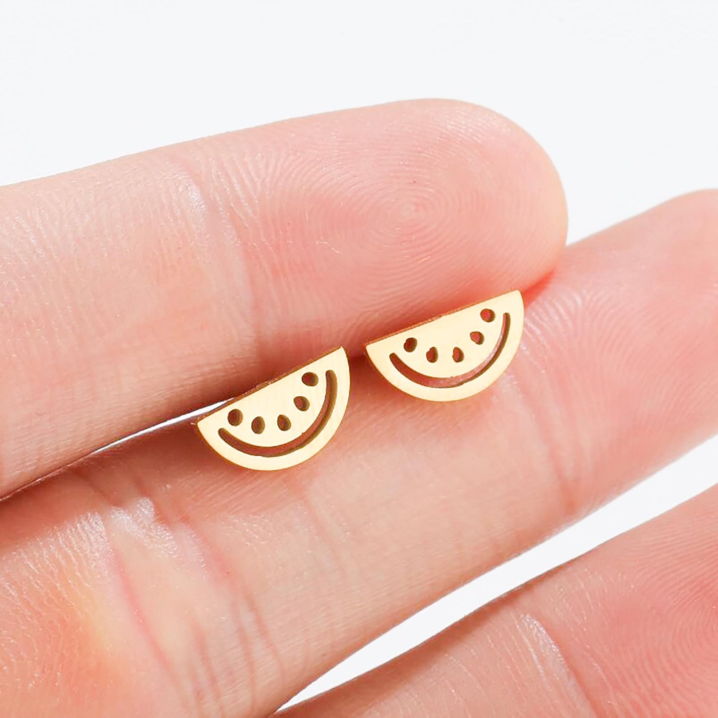 Titanium Watermelon Stud Earrings, Non Tarnish, Butterfly push back, Hypoallergenic, Implant Grade Waterproof Earrings, Minimalist, Fruit