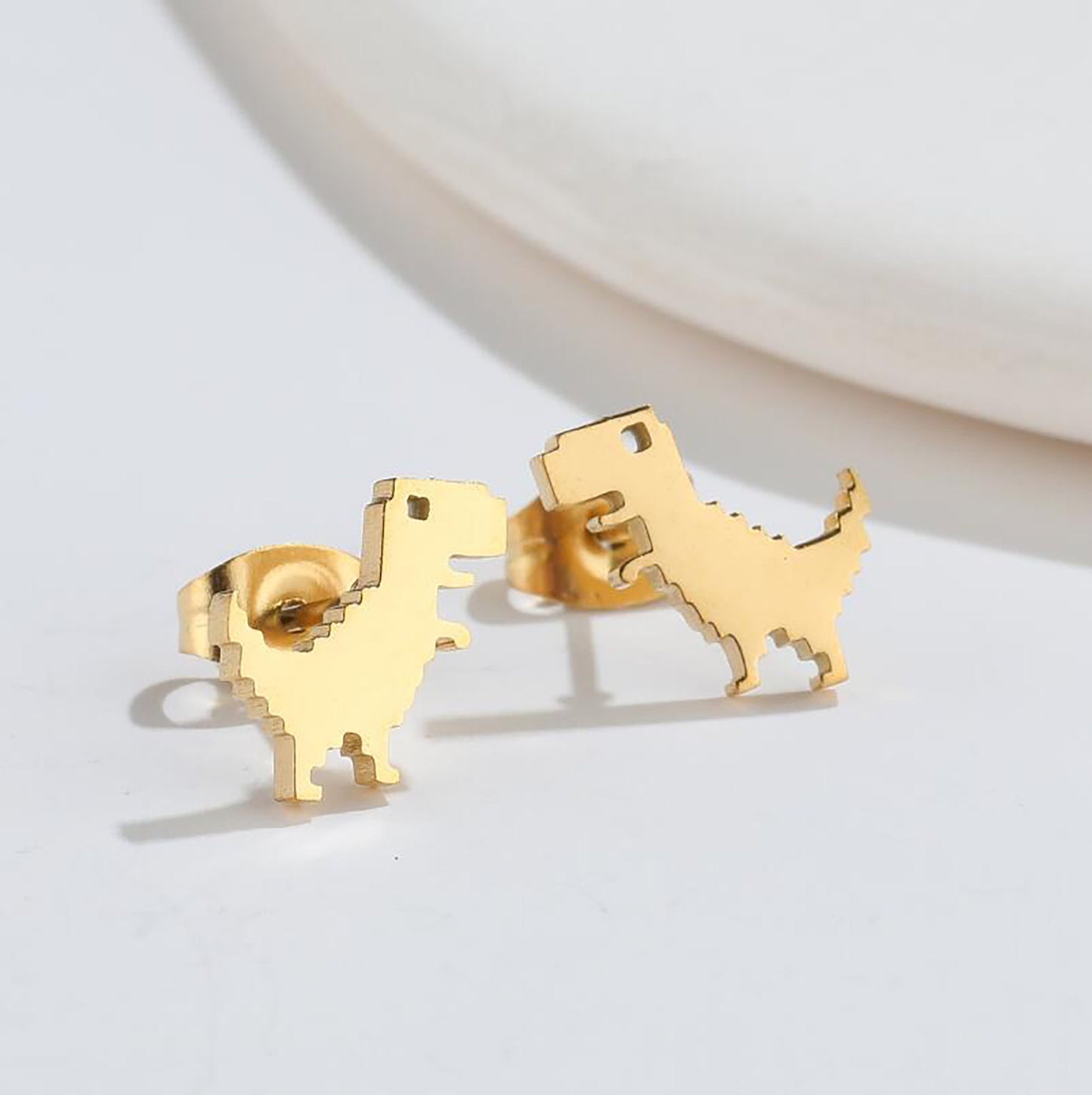 Titanium Dinosaur T-rex Earrings, Non Tarnish Earrings, Implant Grade Titanium Waterproof Earrings, Vintage Style Earrings, Minimal Earrings