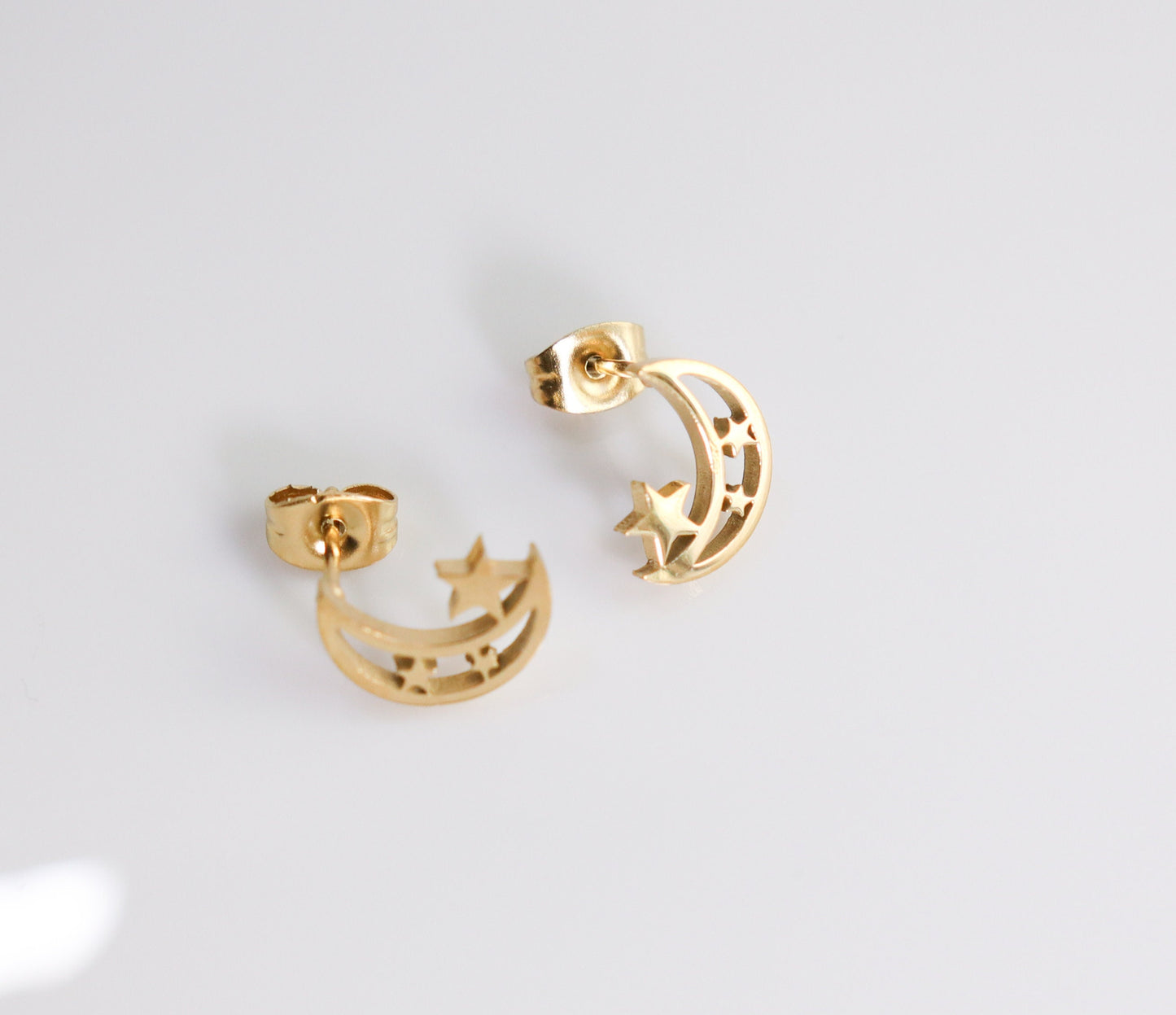 Titanium Moon Stars Stud Earrings, Non Tarnish Earrings, Implant Grade Titanium Waterproof Earrings, Vintage Style Earrings, Minimal