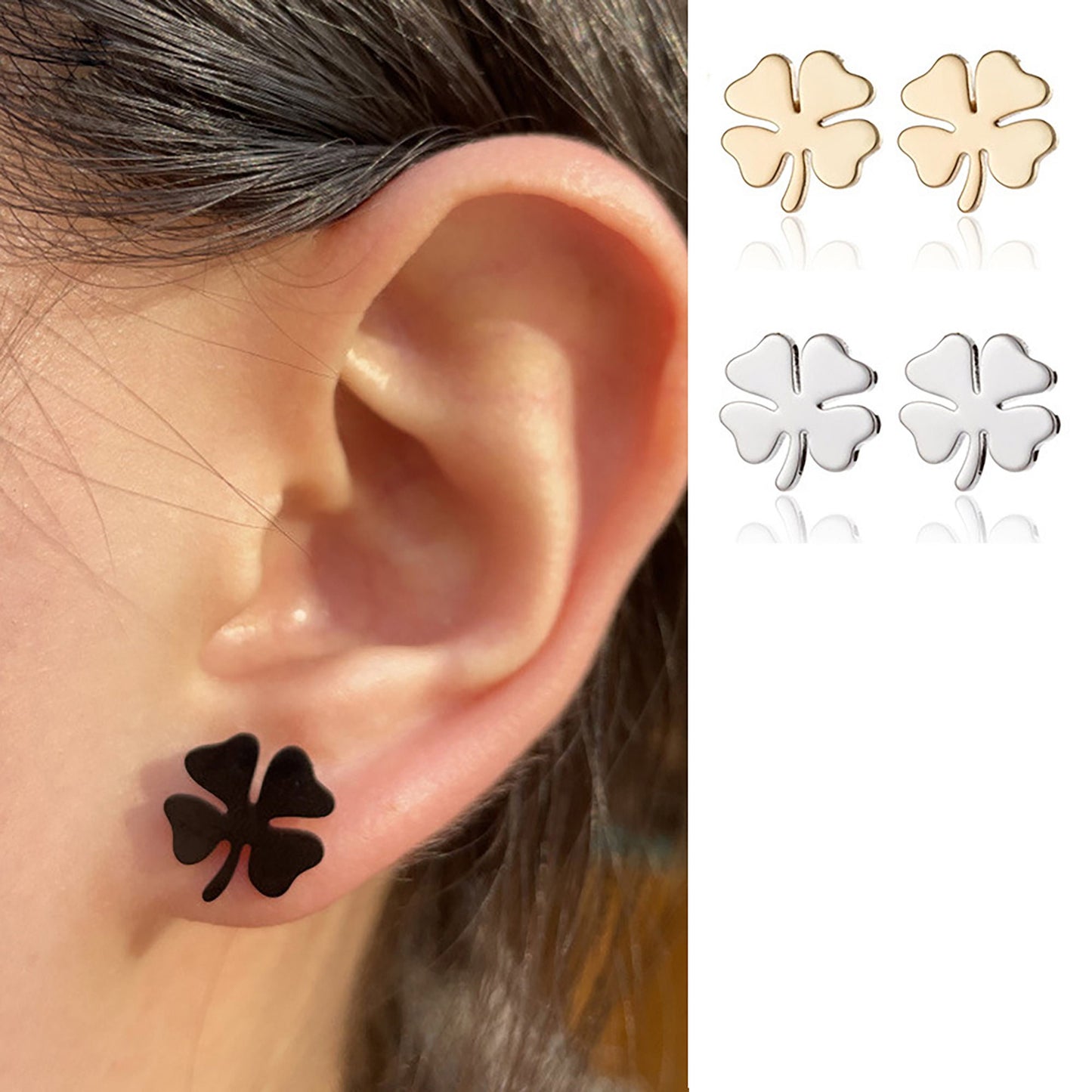 Titanium Clover Stud Earrings, Push Back, Non Tarnish, stud earring, Hypoallergenic, Implant Grade Waterproof Earrings, Minimal Earrings