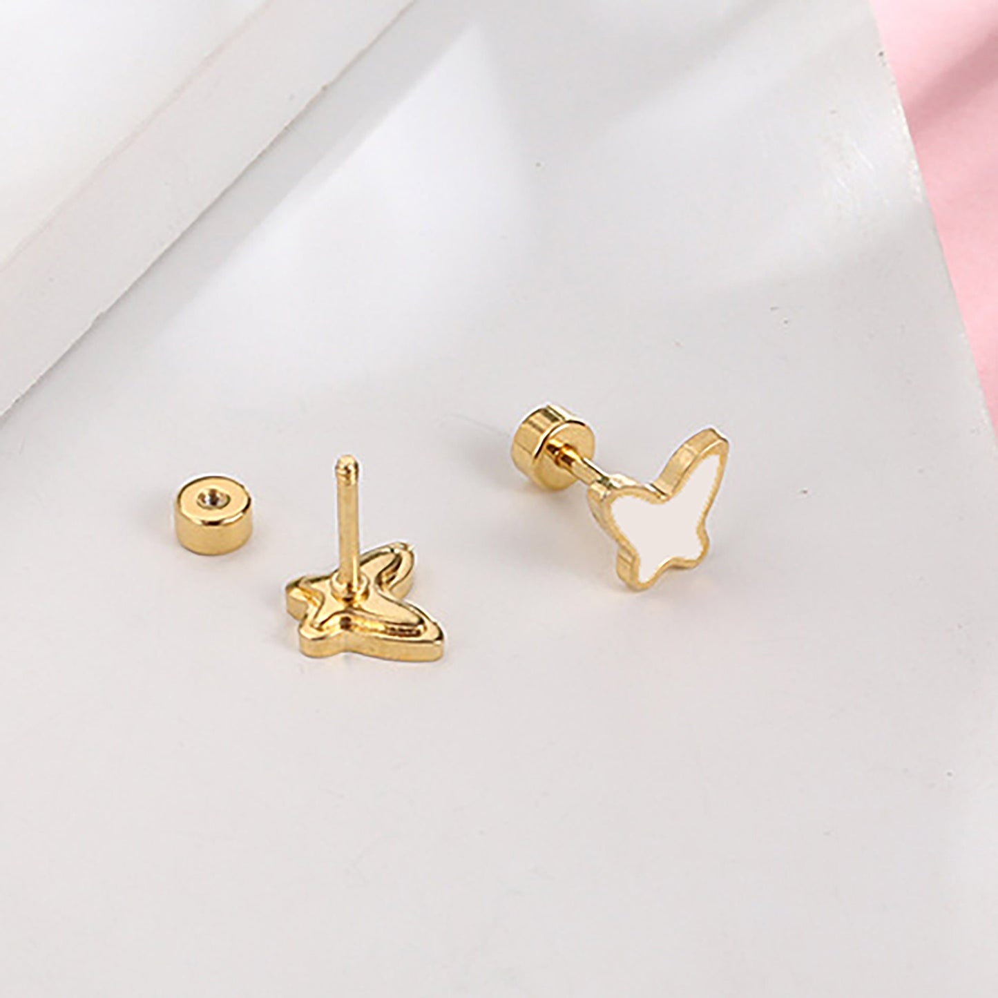 Titanium White Butterfly Stud Earrings, Non Tarnish Earrings, Implant Grade Titanium Waterproof Earrings, Vintage Style Earrings, Minimalist