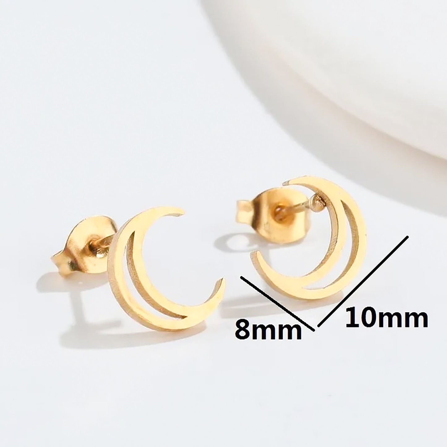 Titanium Moon Stud Earrings, Non Tarnish Earrings, Implant Grade Titanium Waterproof Earrings, Vintage Style Earrings, Minimal Earrings