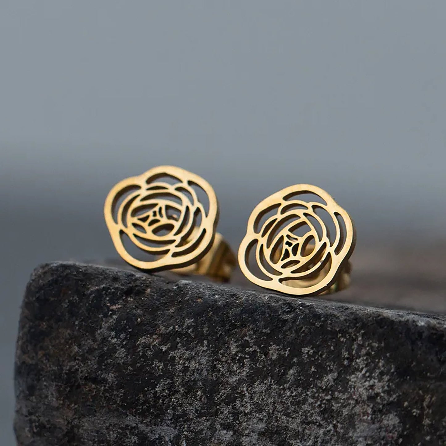 Titanium Rose Stud Earrings, Non Tarnish Earrings, Implant Grade Titanium Waterproof Earrings, Vintage Style Earrings, Minimal