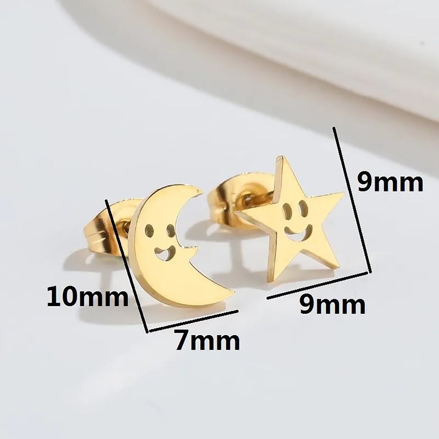 Titanium Moon Star Smiley Face Stud Earrings, Non Tarnish Earrings, Implant Grade Titanium Waterproof Earrings, Earrings, Minimal Earrings